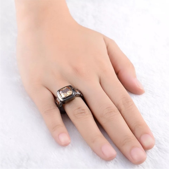 Gorgeous Size 10 Champagne Cz Black Plated Luxury Wedding Rings For Men - Picture 4 of 8